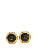 CHANEL Pre-Owned 1995 Gold Plated and Acrylic CC Hexagon Clip On Earrings costume earrings