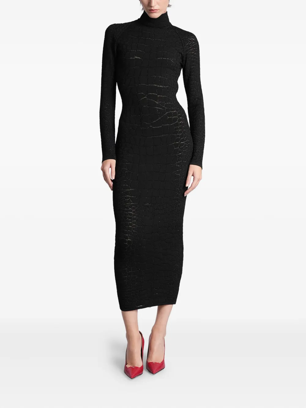Balmain Open-back Midi Dress In Black