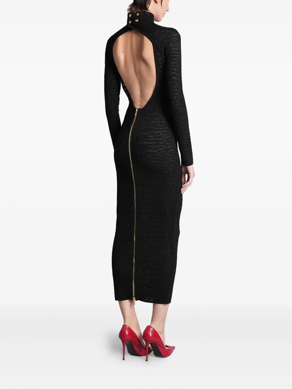 Balmain Midi-jurk met open rug Zwart