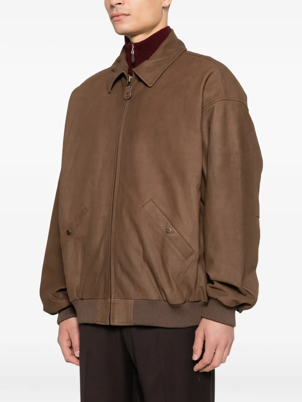  Timberland Leather Bomber Jacket - Brown 