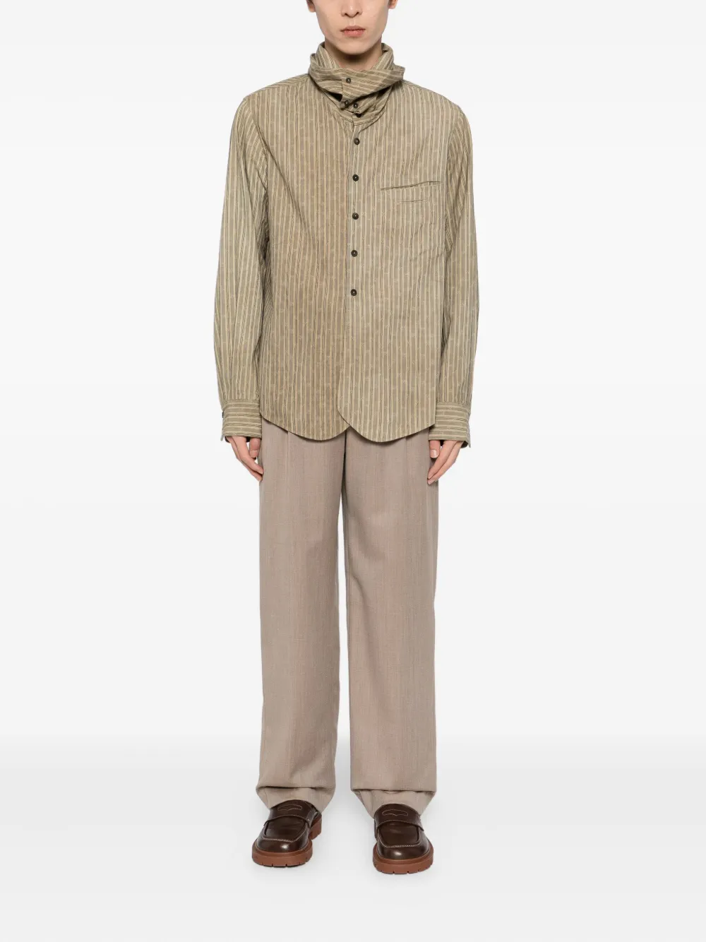 Ziggy Chen Gestreept overhemd - Beige