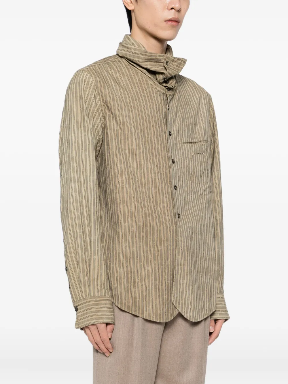 Ziggy Chen Gestreept overhemd Beige
