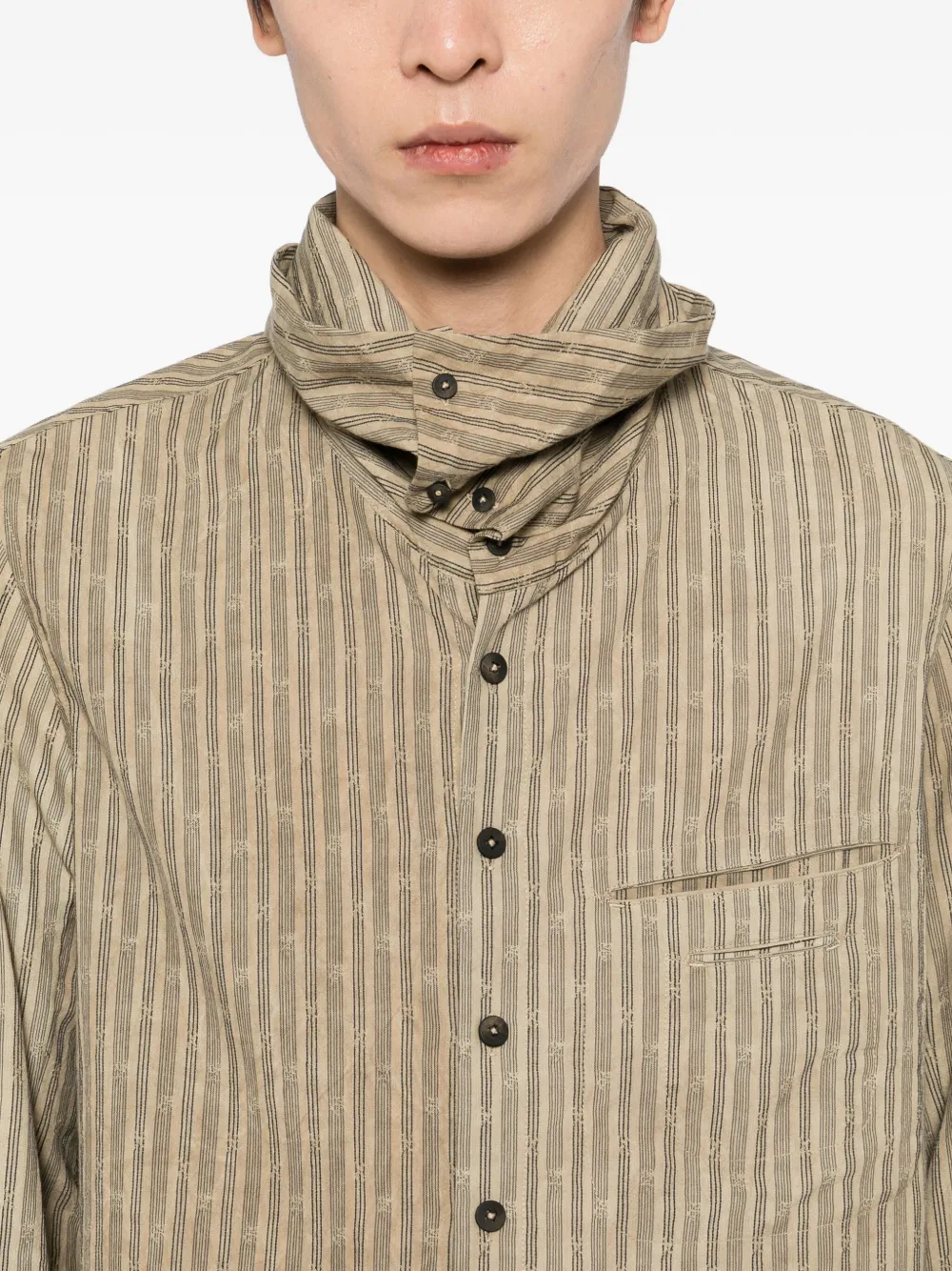 Ziggy Chen Gestreept overhemd Beige
