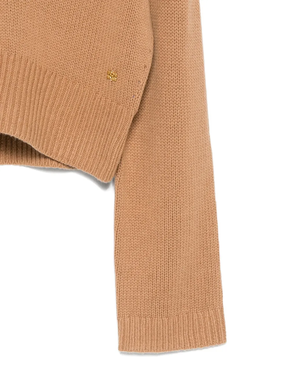 GANNI Gebreide trui met V-hals en logodetail Bruin