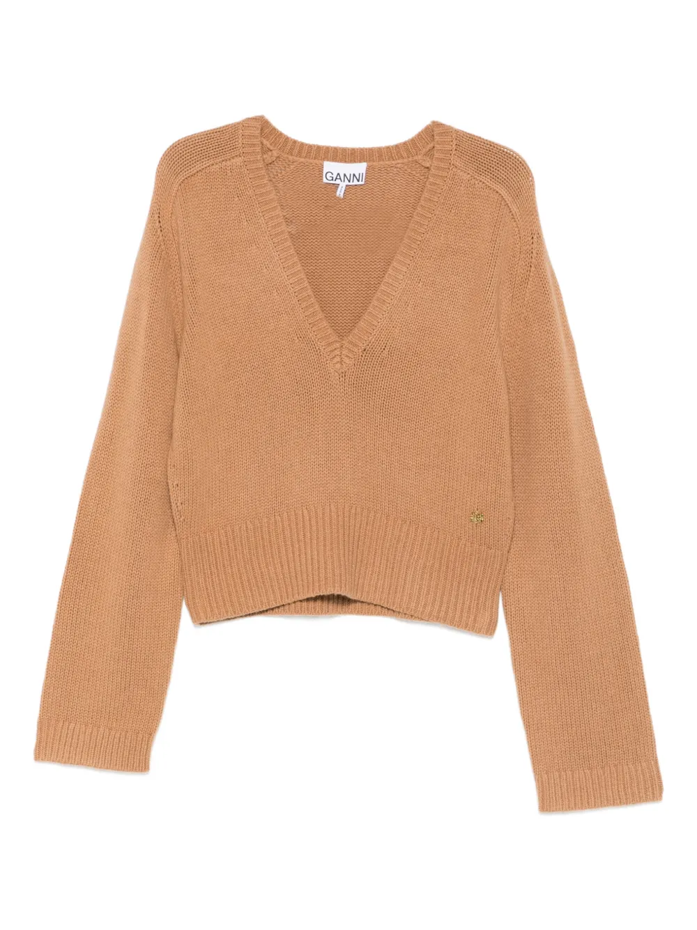 GANNI V-neck logo-detail knitwear - Marrone