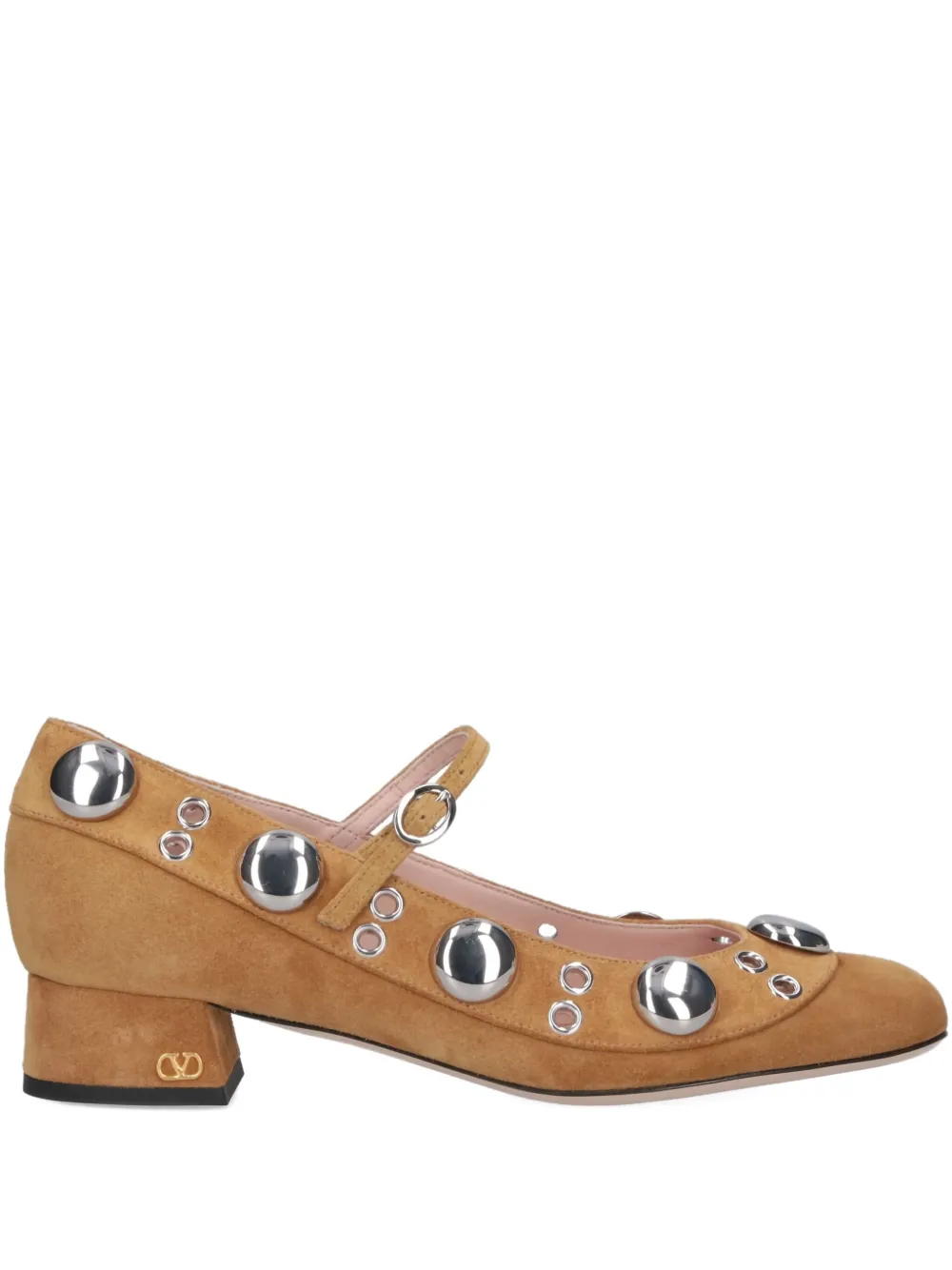 Valentino Nellcote Studded Suede Mary Jane Ballerina Flats In Brown