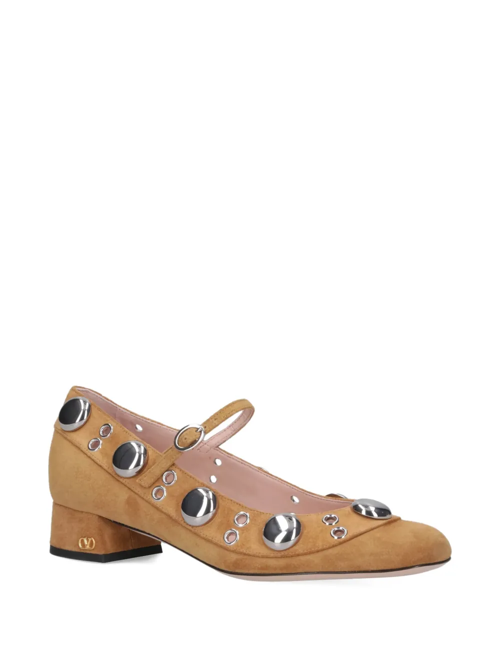 Valentino Nellcote Studded Suede Mary Jane Ballerina Flats In Brown