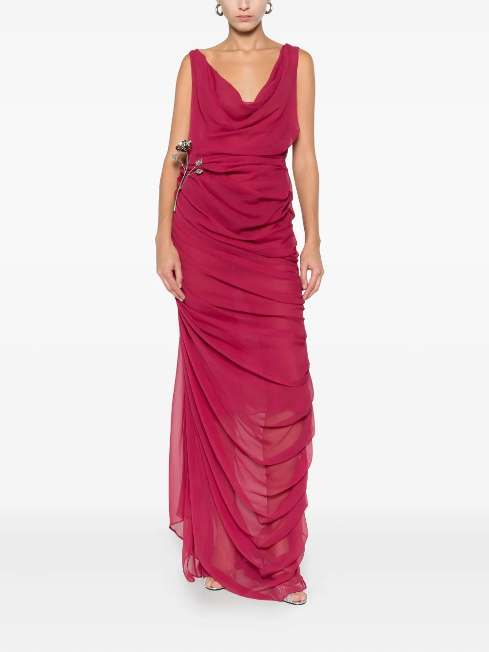 Giuseppe Di Morabito Jurk met bloemenpatch en ruches - Rood