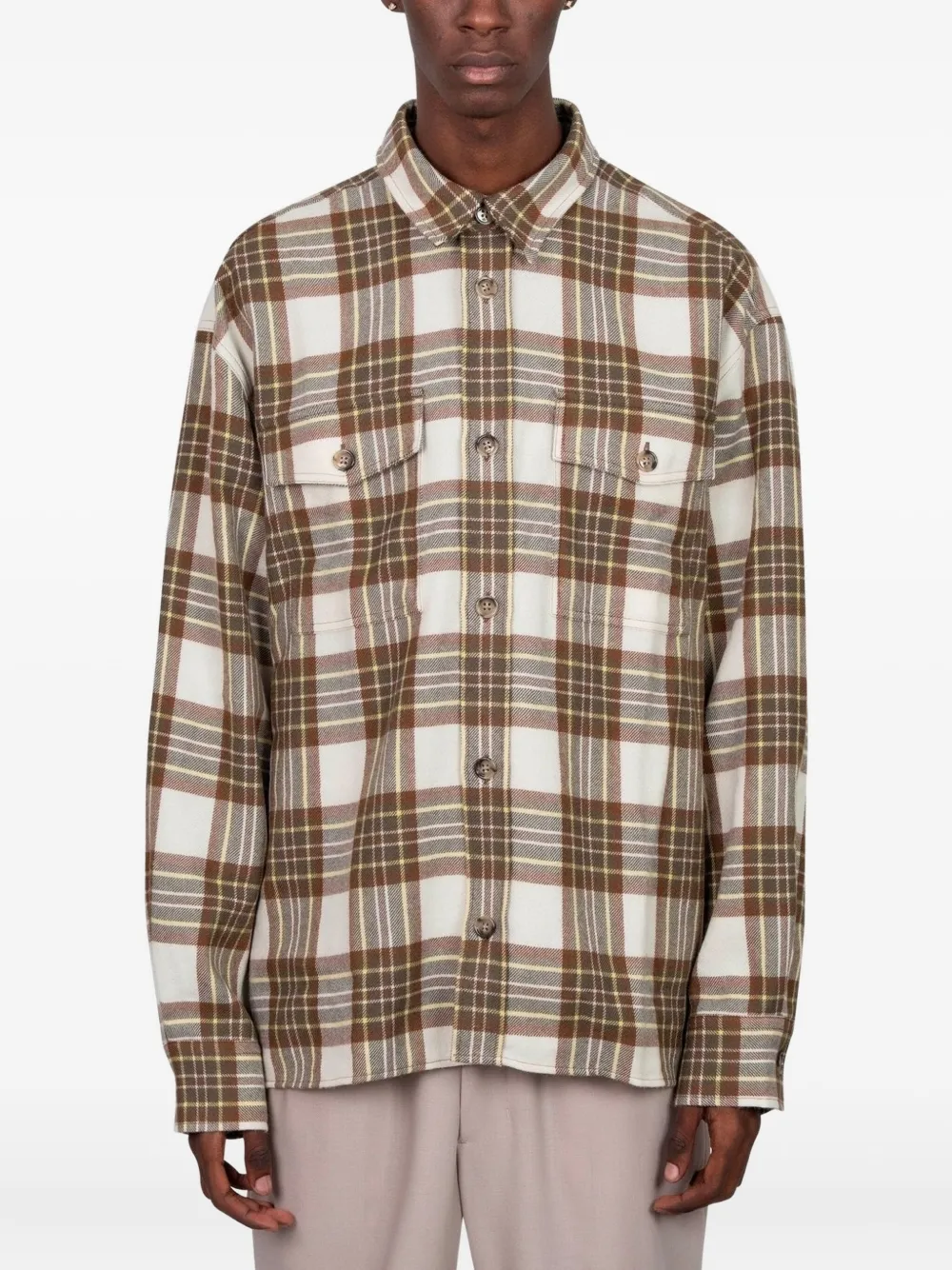 AMI Paris Ami De Coeur geruit overhemd Beige