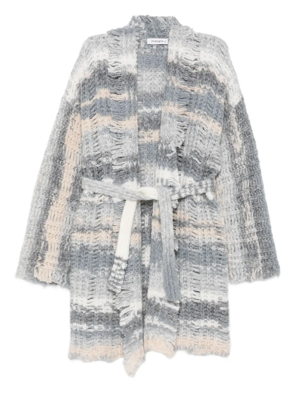 Kangra Cashmere Fringed Belted Cardigan In Gray