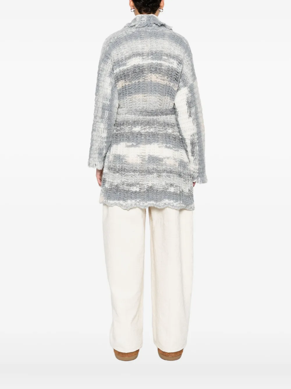 Kangra Cashmere Fringed Belted Cardigan In Gray