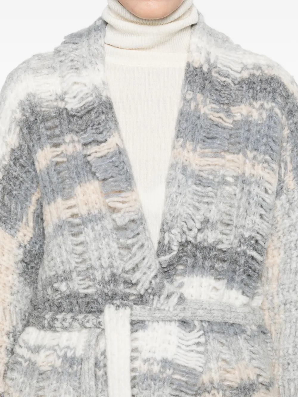 Kangra Cashmere Fringed Belted Cardigan In Gray
