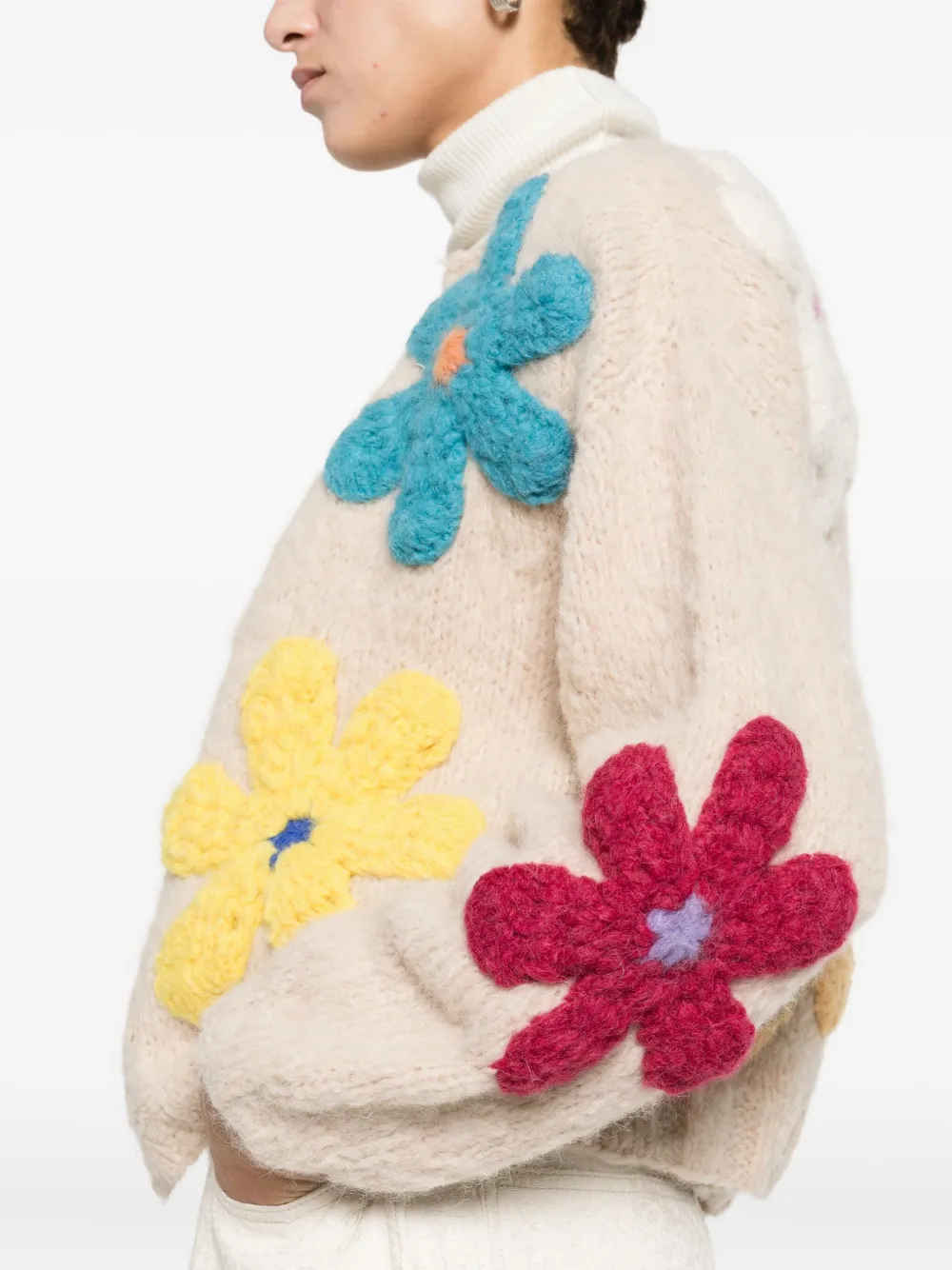Frantic Marisol Floral-embellished Cardigan In Neutral