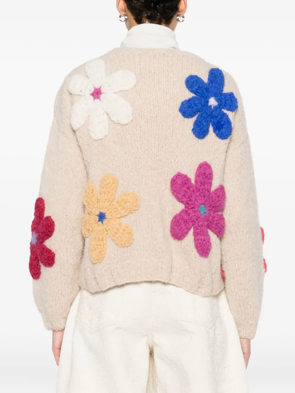 Frantic Marisol Floral-embellished Cardigan In Neutral