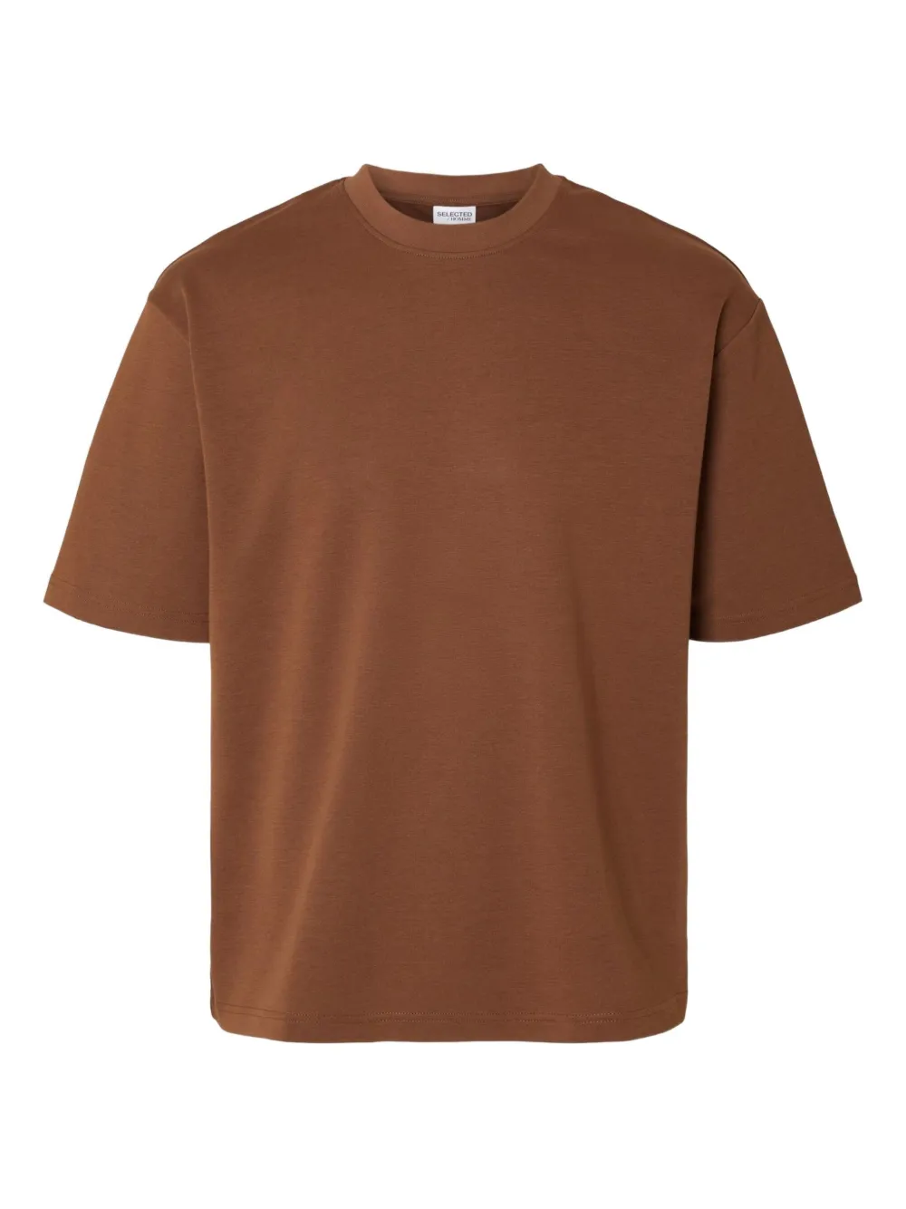 SELECTED crew-neck T-shirt | Brown | Image 1