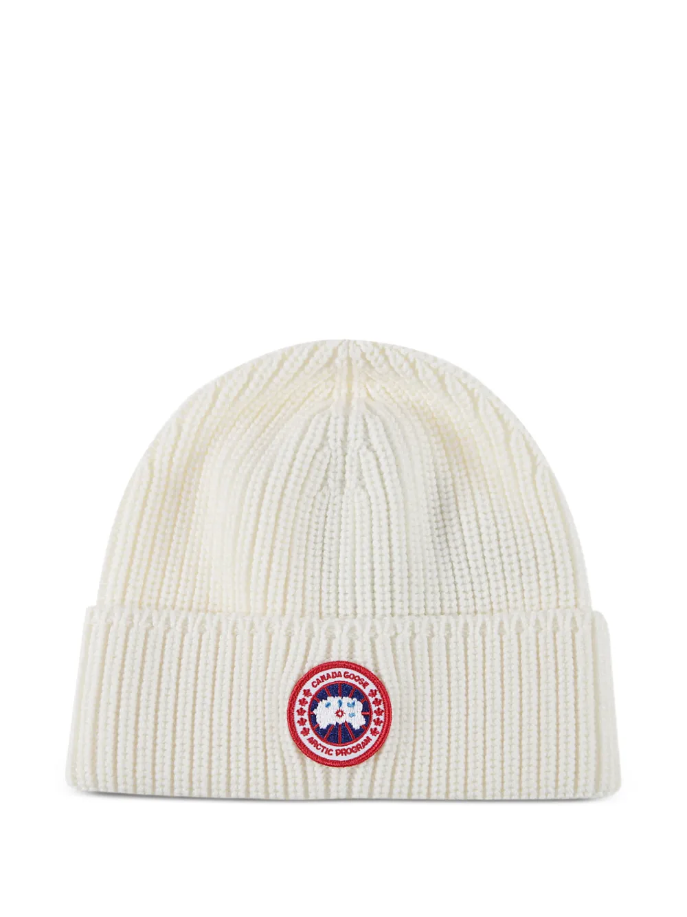 Canada Goose ribbed logo-patch beanie Wit