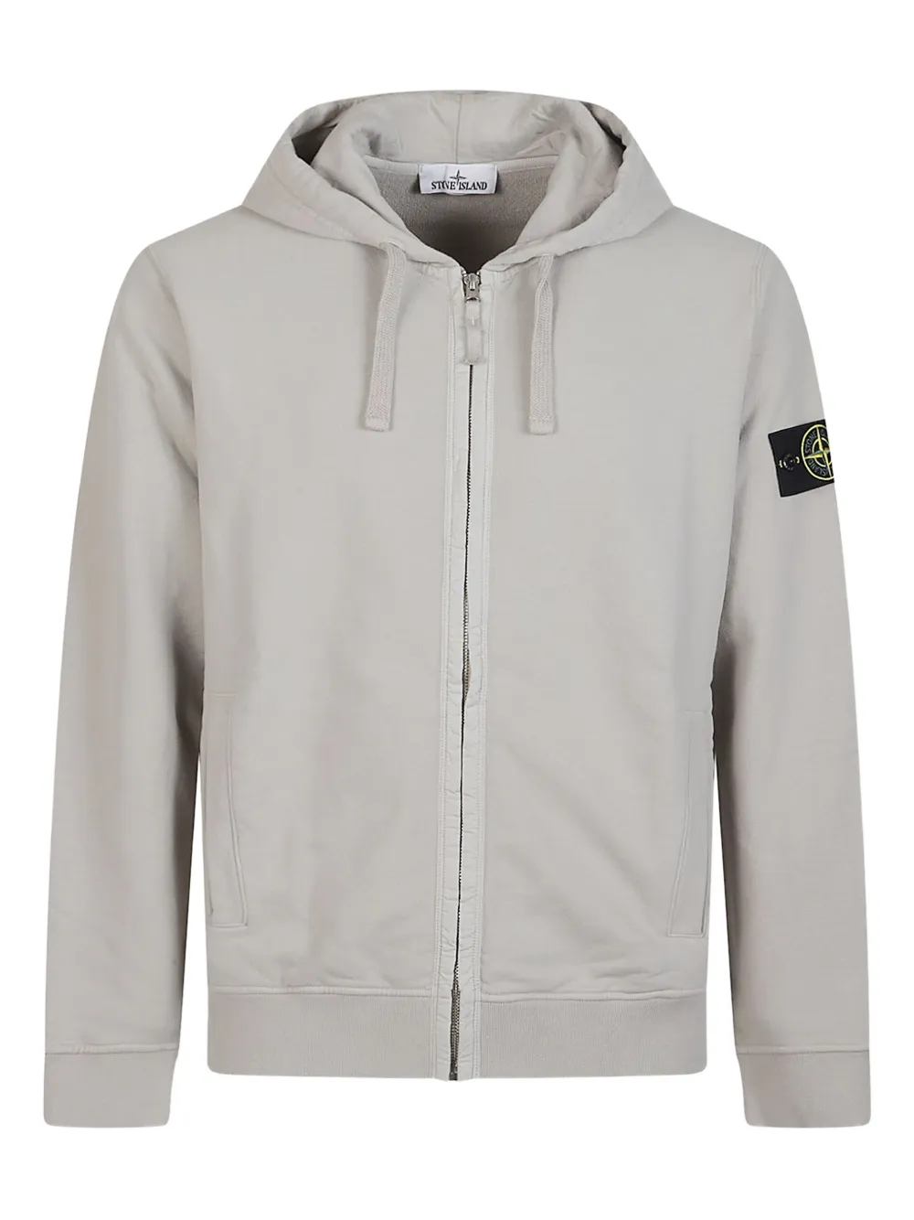 Stone Island Hooded Cotton Zip Sweatshirt In Gray