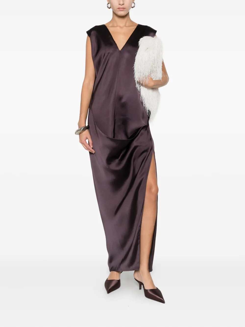Sportmax V-neck Draped Maxi Dress In Burgundy