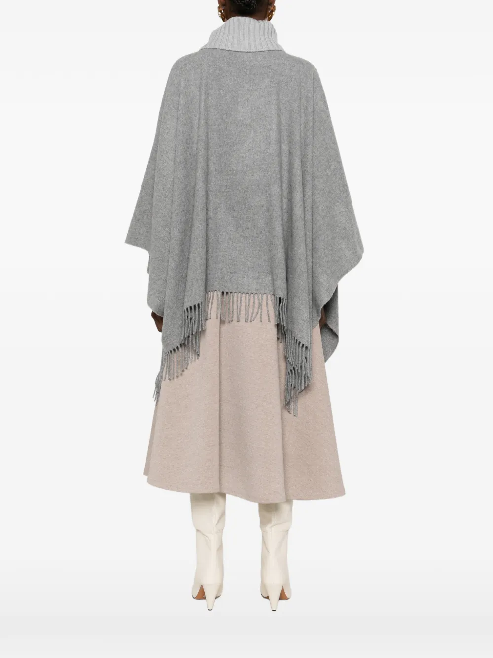 Gran Sasso Poncho met col en franje Grijs