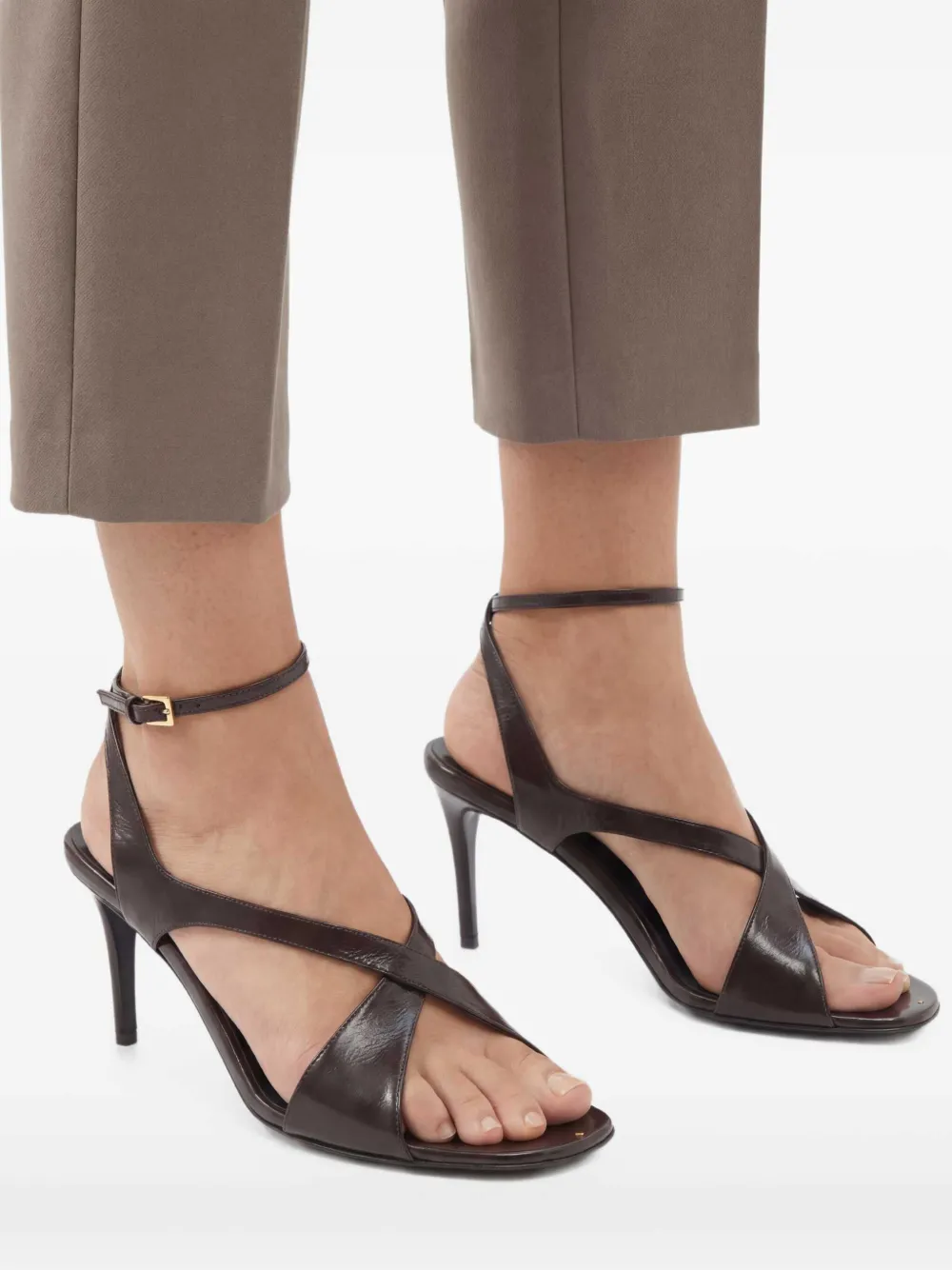 KHAITE Liria Ankle Strap Sandals in Brown, view 2