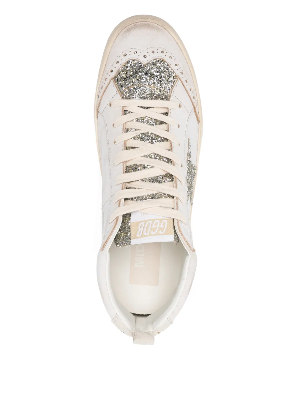 Golden Goose Mid Star Glitter-star Round-toe Sneakers In Neutral