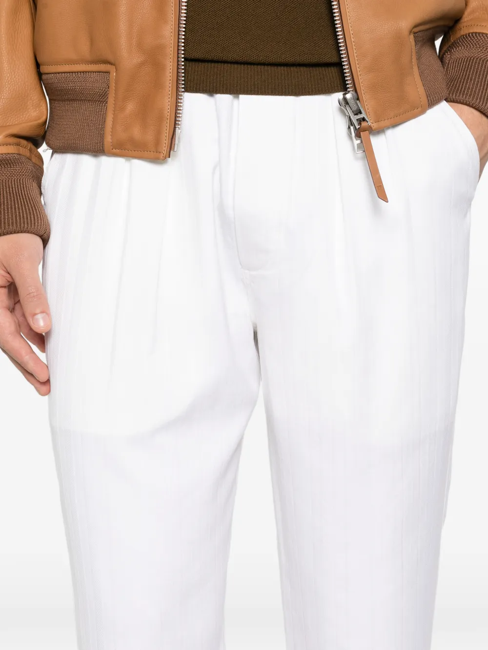 Tom Ford Stripe-pattern Pleated Trousers In White