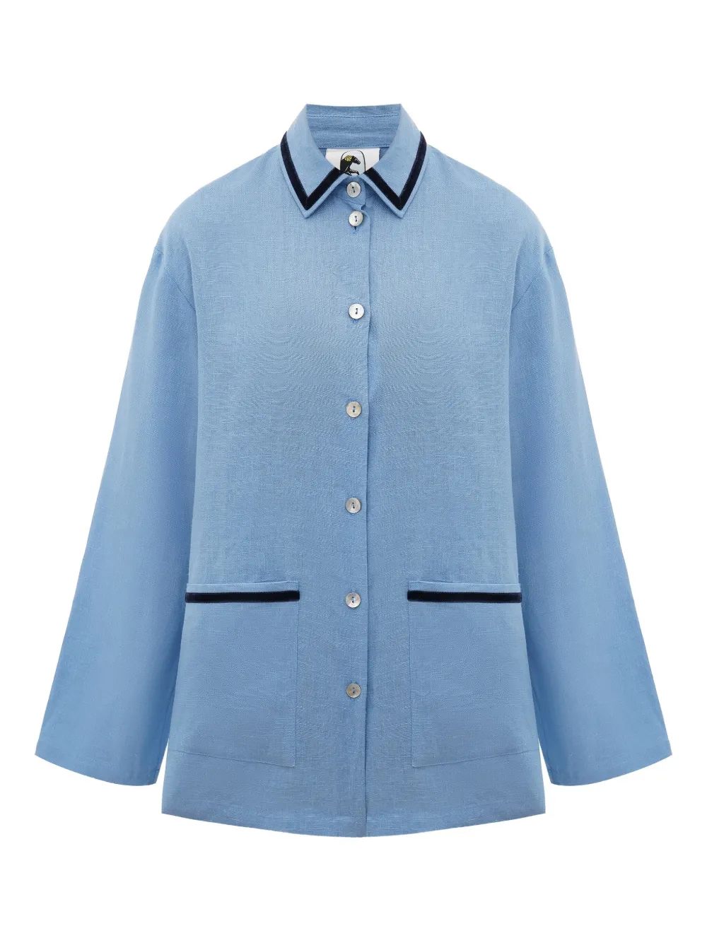 Sleeper Paros Linen Unisex Pajama Shirt In Blue In Blue
