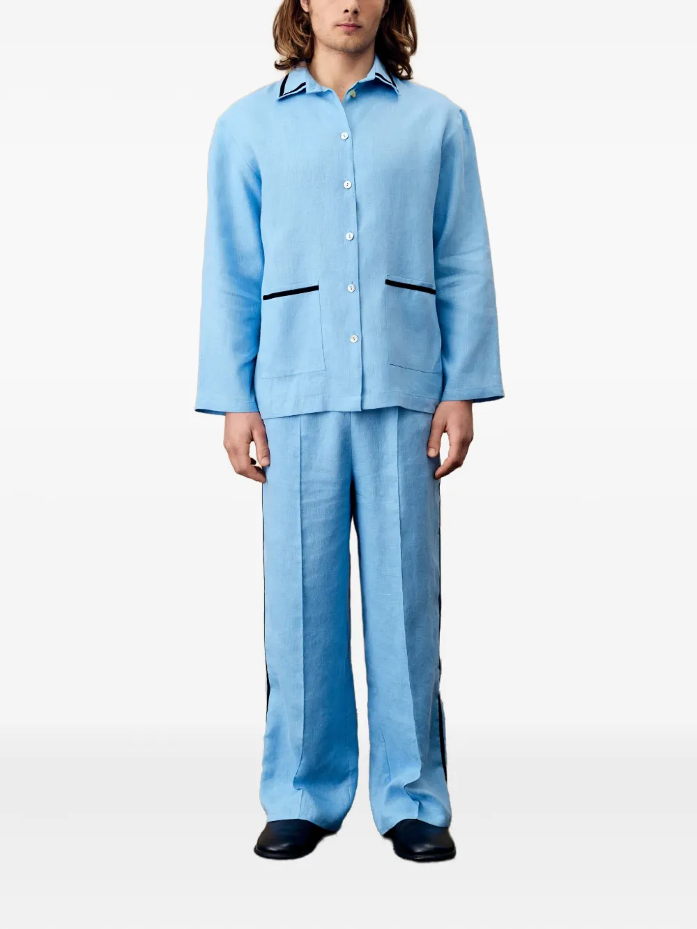 Sleeper Paros Linen Unisex Pajama Shirt In Blue In Blue