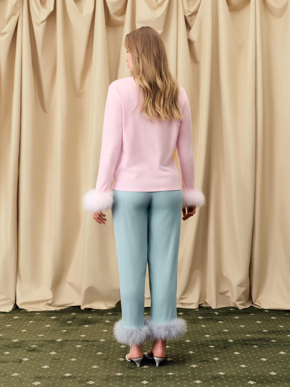 Sleeper Long Sleeve Stretch-cotton Jersey T-shirt With Detachable Feathers In Pink In Pink