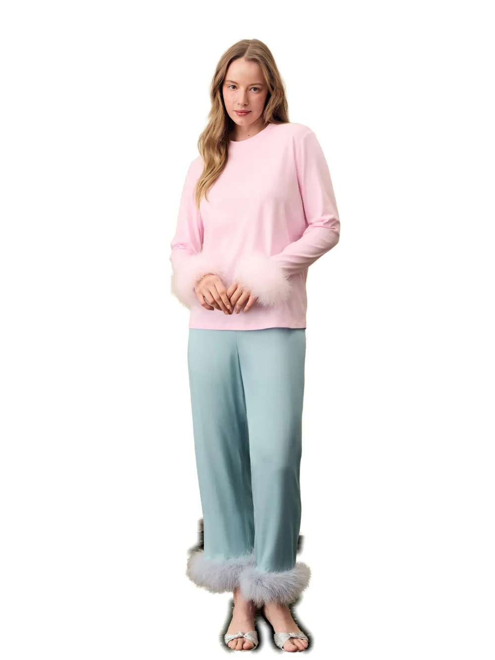Sleeper Long Sleeve Stretch-cotton Jersey T-shirt With Detachable Feathers In Pink In Pink