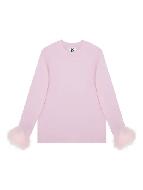 Sleeper Long Sleeve Stretch-cotton Jersey T-Shirt with Detachable Feathers in Pink