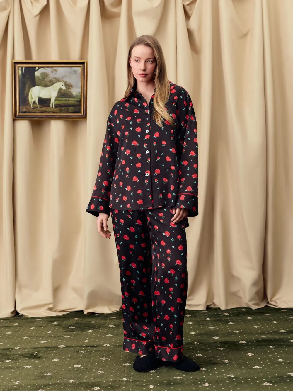Sleeper Pastelle Oversized Shirt In Poppies Print In Black