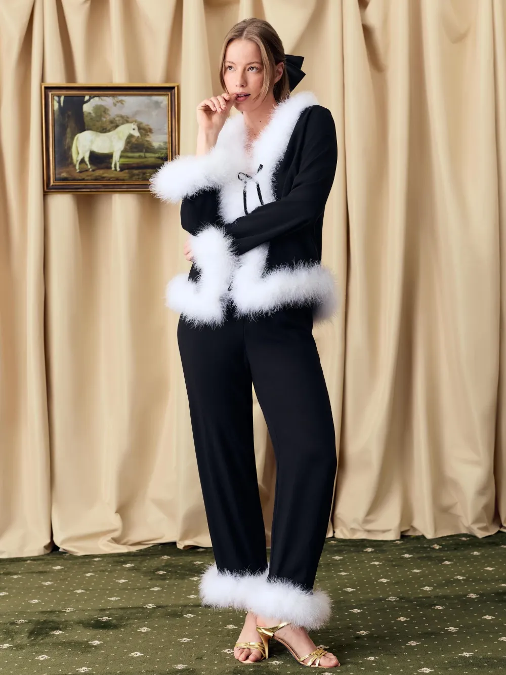 Sleeper Venus In Love Blouse With Feathers In Black In Multi