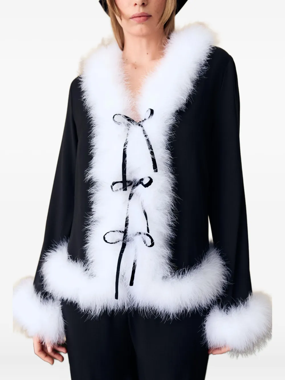 Sleeper Venus In Love Blouse With Feathers In Black In Multi