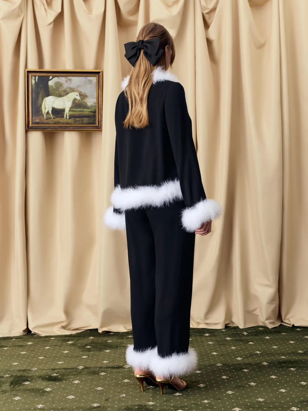 Sleeper Venus In Love Blouse With Feathers In Black In Multi
