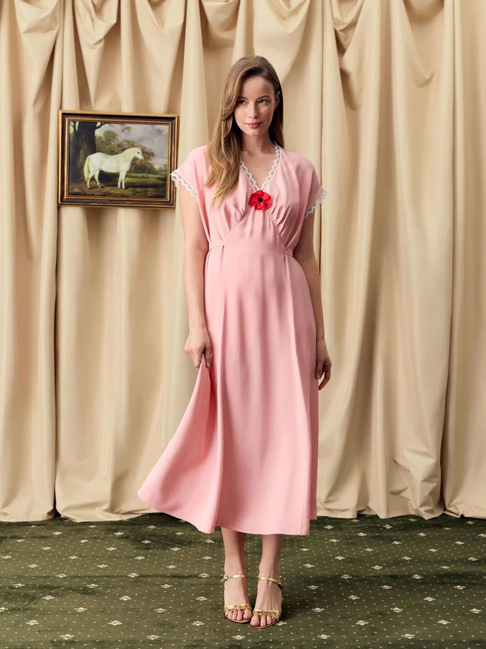 Sleeper Poppi Midi Dress In Pink In Pink