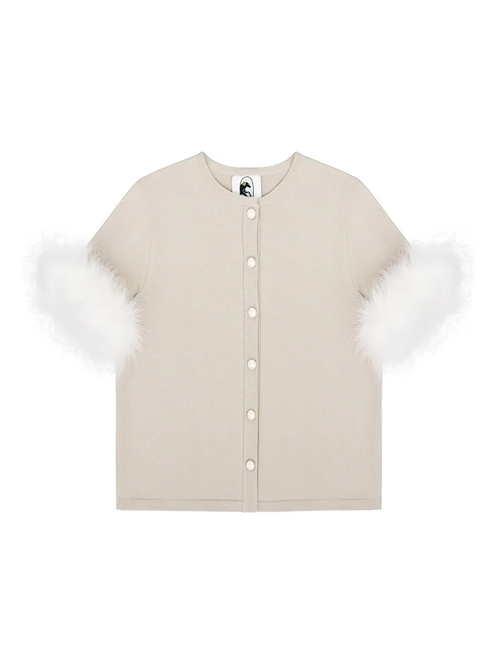 Sleeper Miss Kitty Short Sleeve Cardigan With Detachable Feathers In Beige In Neutral