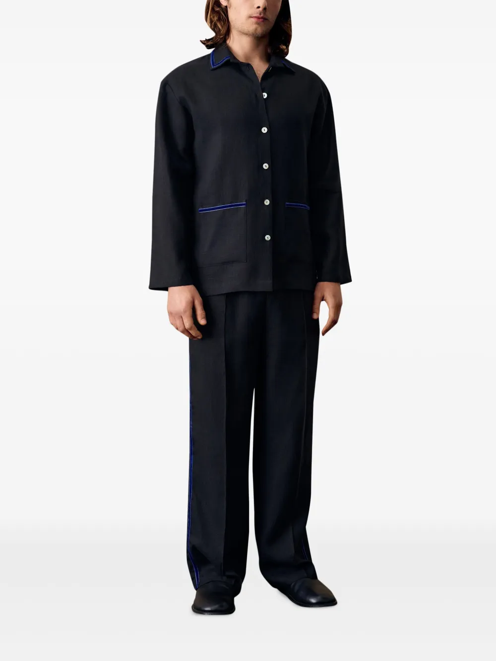 Sleeper Paros Linen Unisex Pajama Shirt in Black | Shirts | Image 2