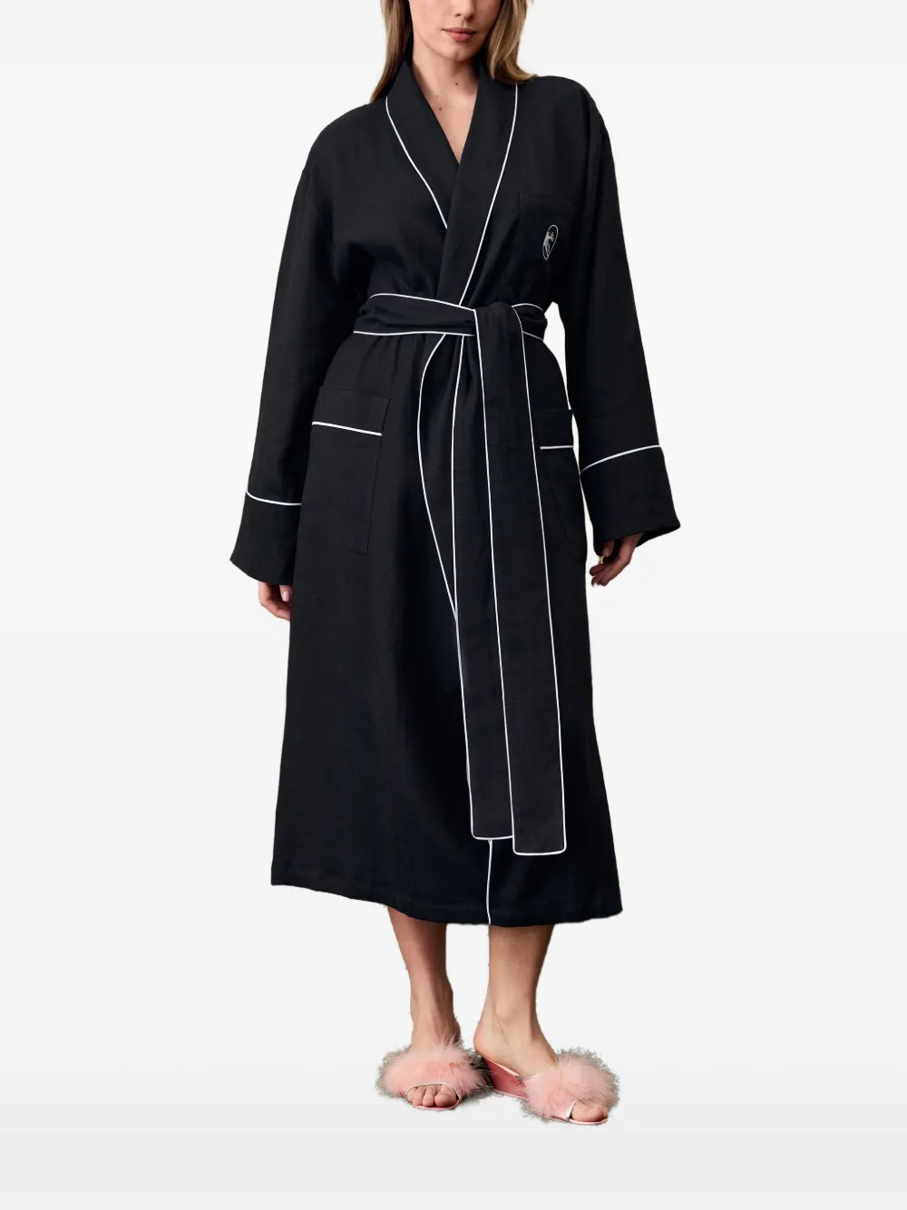 Sleeper Paros Linen Unisex Robe In Black In Black