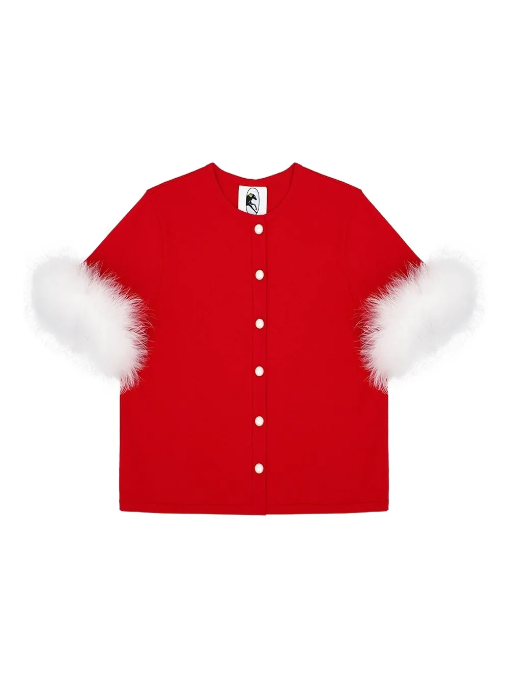 Sleeper Miss Kitty Short Sleeve Cardigan With Detachable Feathers In Red