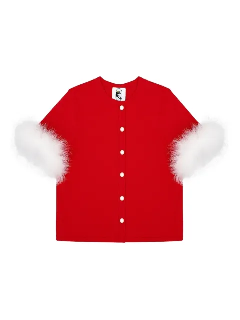 Sleeper Miss Kitty Short Sleeve Cardigan with Detachable Feathers in Red