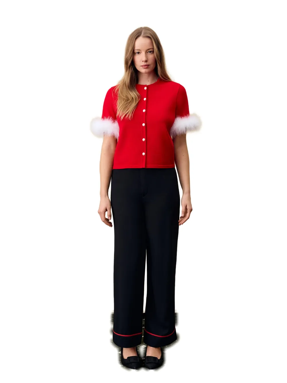 Sleeper Miss Kitty Short Sleeve Cardigan With Detachable Feathers In Red In Red
