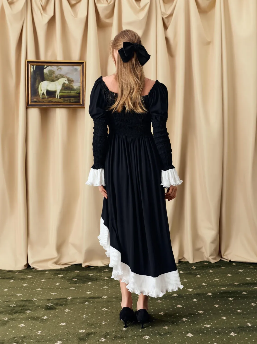 Sleeper Juliette Shirred Asymmetric Dress In Black In Black