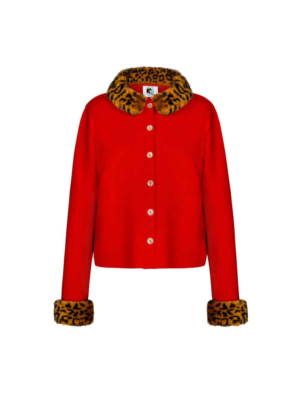 Sleeper Carmela Animal-print Collar Cardigan In Red