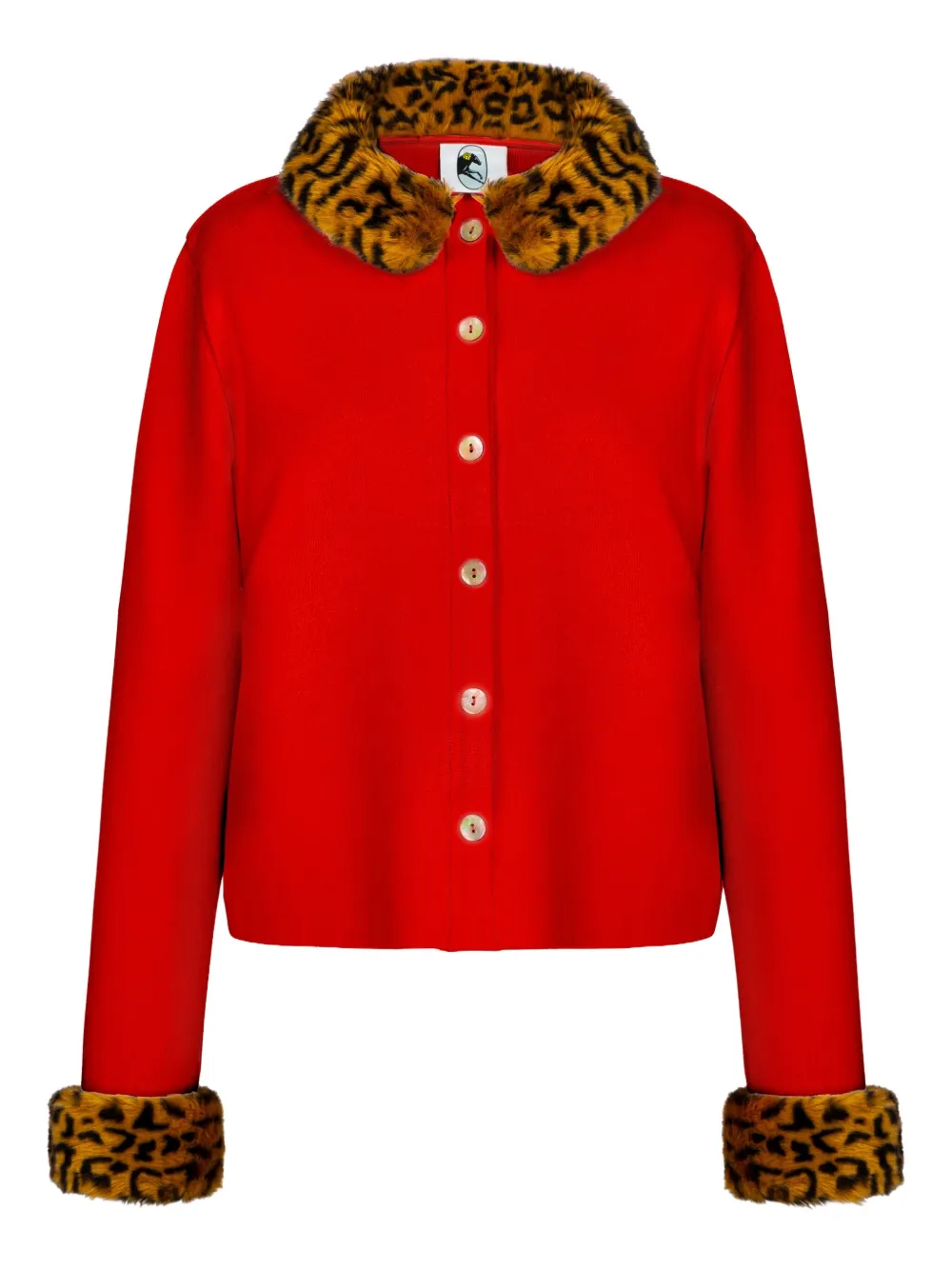 Sleeper Carmela Animal-print Collar Cardigan In Red