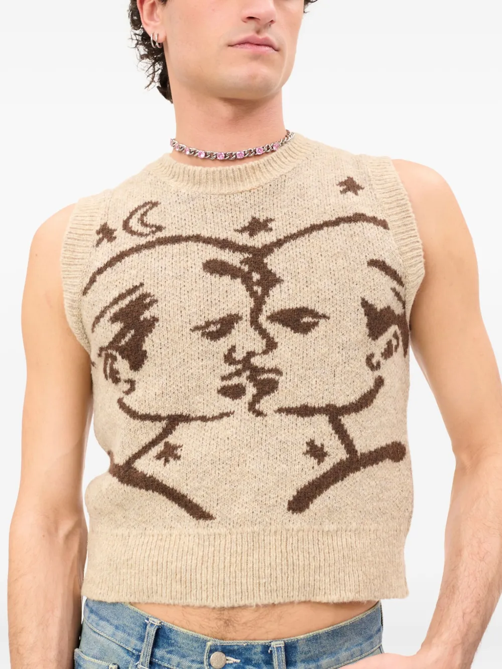 Carne Bollente Graphic Knit Midnight Mask Knit Vest In Neutral