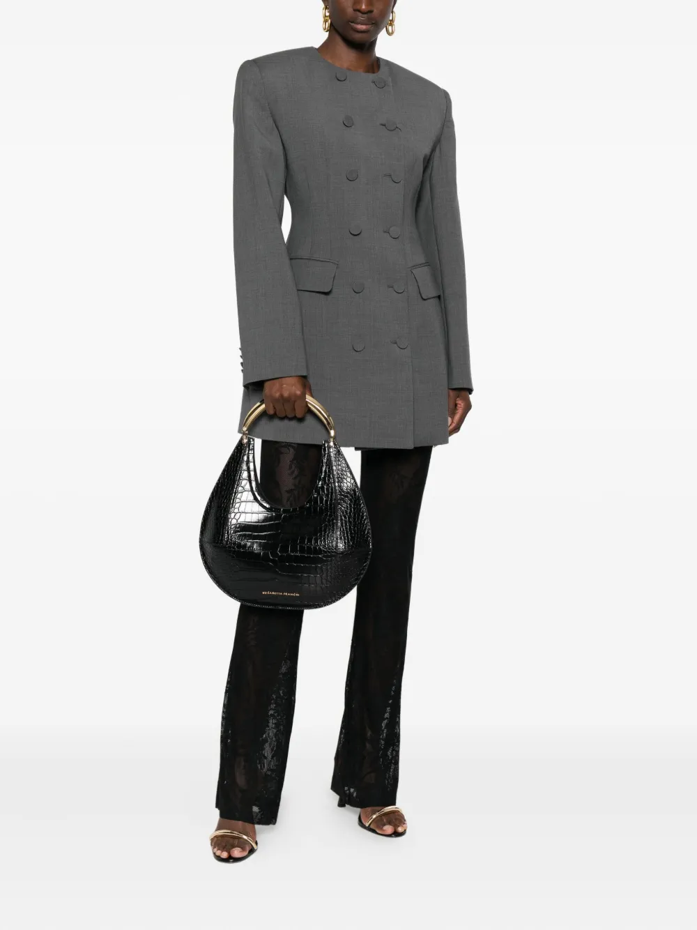 Elisabetta Franchi Crocodile-embossed Tote Bag In Black