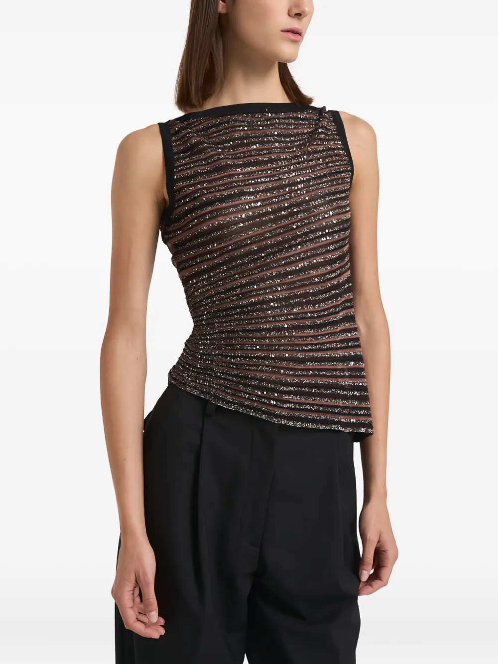 Missoni Striped Sequin-embellished Top In Black