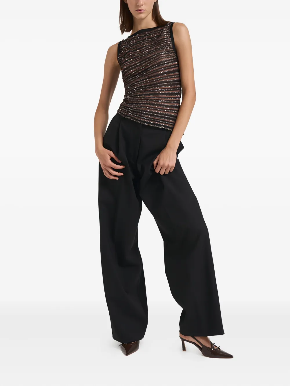 Missoni Striped Sequin-embellished Top In Black