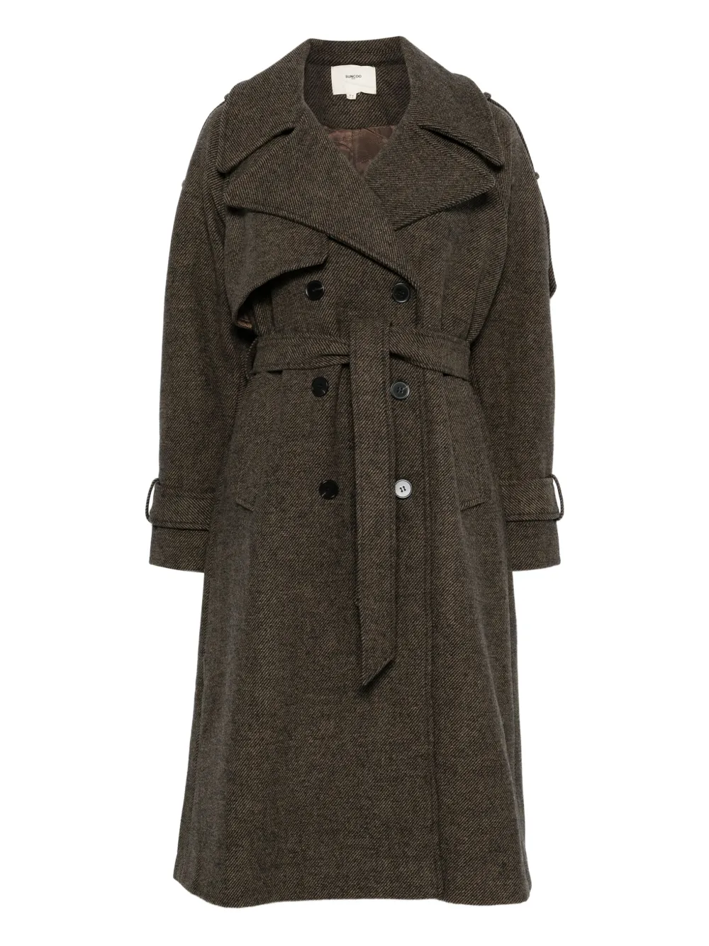 suncoo cotton double-breasted belted coat | Brown | Image 1